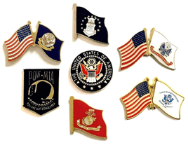 a photo of seven different military flag pins