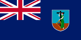 an image of the flag of Montserrat: it has a blue background, with the union jack in the upper left hand corner, and a shield design with a woman and a cross on the center right