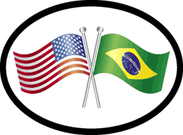 an oval decal with two flags depicted on it: the left flag is the American flag and the right flag is the Brazillian flag