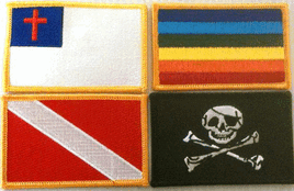 a photo of four rectangular specialty flag patches