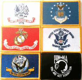 a photo of six rectangle USA military flag patches