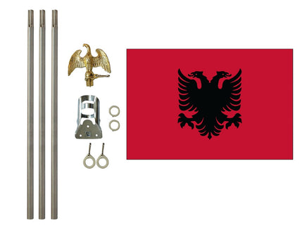 three by five foot Albania Polyester Flag with six foot Flagpole Kit