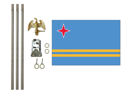 three by five foot Aruba Polyester Flag with six foot Flagpole Kit