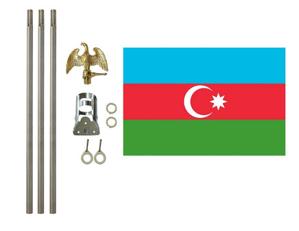 three by five foot Azerbaijan Polyester Flag with six foot Flagpole Kit