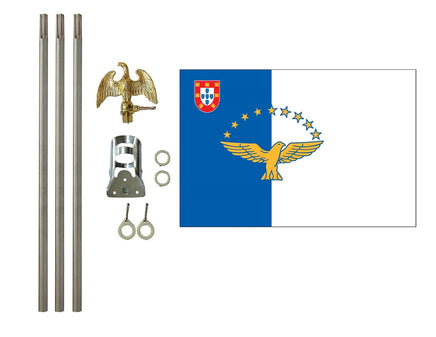 three by five foot Azores Polyester Flag with six foot Flagpole Kit