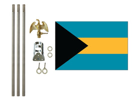 three by five foot Bahamas Polyester Flag with six foot Flagpole Kit