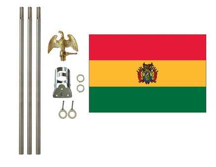 three by five foot Bolivia Polyester Flag with six foot Flagpole Kit