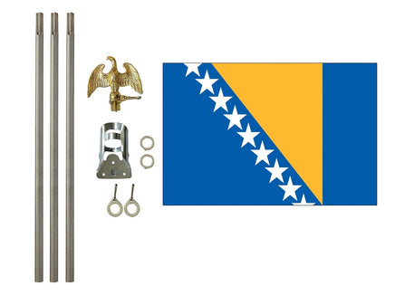 three by five foot Bosnia Herzegovina Polyester Flag with six foot Flagpole Kit