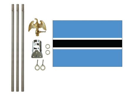 three by five foot Botswana Polyester Flag with six foot Flagpole Kit