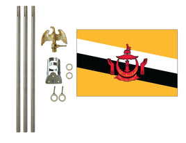 three by five foot Brunei Polyester Flag with six foot Flagpole Kit