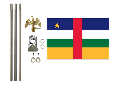 three by five foot Central African Republic Polyester Flag with six foot Flagpole Kit