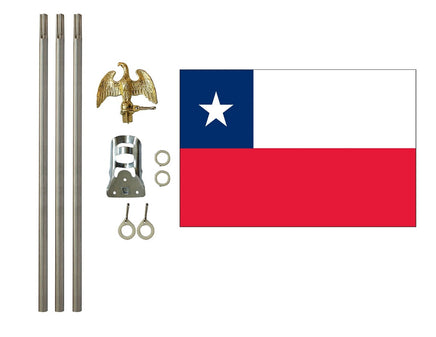 three by five foot Chile Polyester Flag with six foot Flagpole Kit