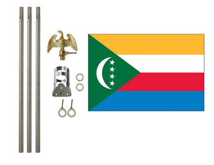 three by five foot Comoros Polyester Flag with six foot Flagpole Kit