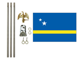 three by five foot Curacao Polyester Flag with six foot Flagpole Kit