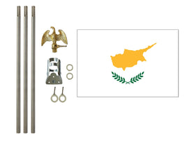 three foot by five foot Cyprus Polyester Flag with six foot Flagpole Kit