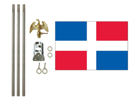 three by five foot Dominican Republic (No Seal) Polyester Flag with six foot Flagpole Kit