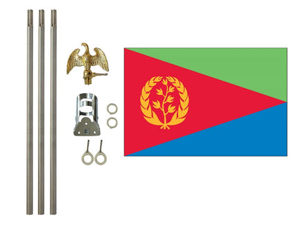 three by five foot Eritrea polyester flag with six foot flagpole kit