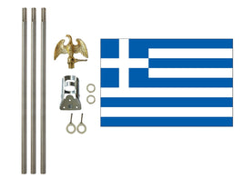 three by five foot Greece Polyester Flag with six foot Flagpole Kit