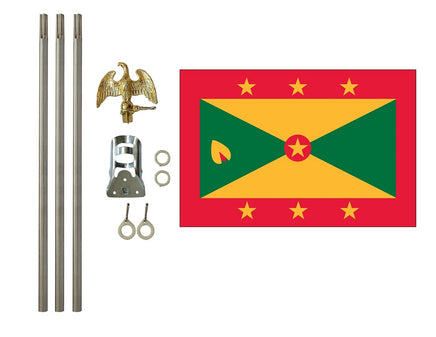 three by five foot Grenada Polyester Flag with six foot Flagpole Kit