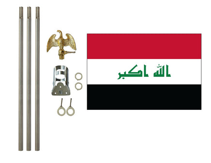 Three Foot by Five Foot Iraq Polyester Flag with Six Foot Flagpole Kit