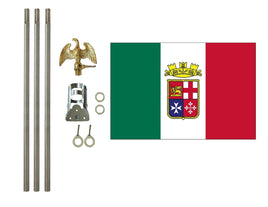 three by five foot Italian Ensign Polyester Flag with six foot Flagpole Kit