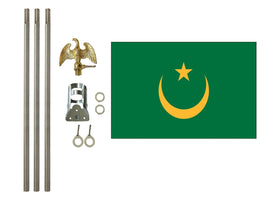 three by five foot Mauritania Polyester Flag with six foot Flagpole Kit