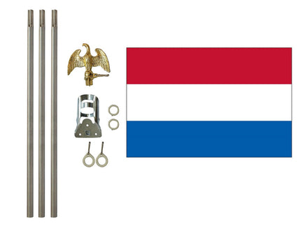 three foot by five foot Netherlands Polyester Flag with six foot Flagpole Kit