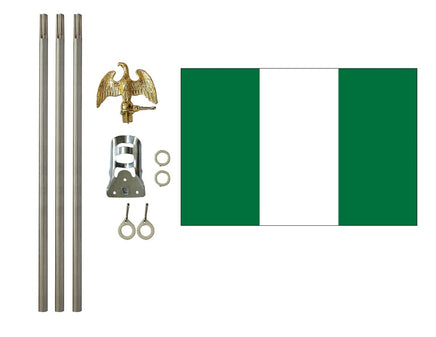 three by five foot Nigeria Polyester Flag with six foot Flagpole Kit