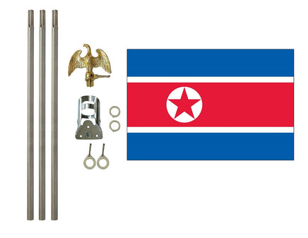 3 Foot by 5 Foot North Korea Polyester Flag with 6 Foot Flagpole Kit