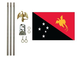 three by five foot Papua New Guinea Polyester Flag with six foot Flagpole Kit