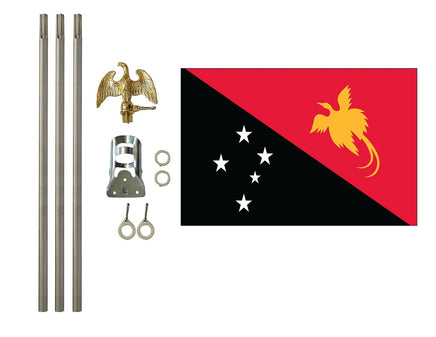 three by five foot Papua New Guinea Polyester Flag with six foot Flagpole Kit