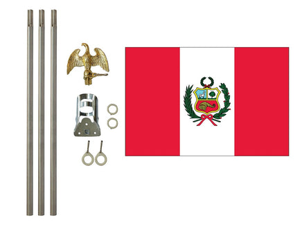 three by five foot Peru Polyester Flag with six foot Flagpole Kit