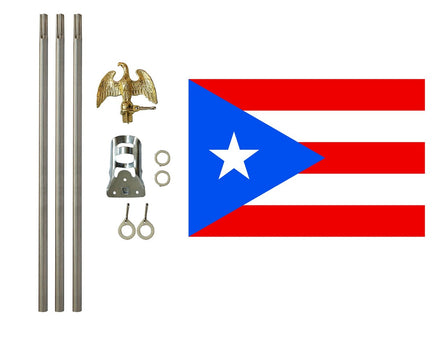 three by five foot Puerto Rico Polyester Flag with six foot Flagpole Kit