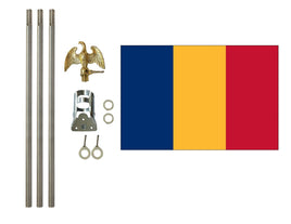 three by five foot Romania Polyester Flag with six foot Flagpole Kit