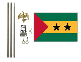 three by five foot São Tomé Príncipe Polyester Flag with six foot Flagpole Kit