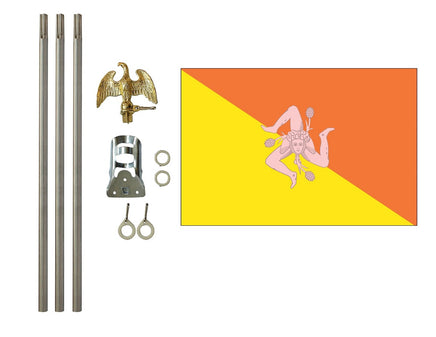 three by five foot Sicily Polyester Flag with six foot Flagpole Kit