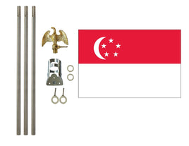 three by five foot Singapore Polyester Flag with six foot Flagpole Kit