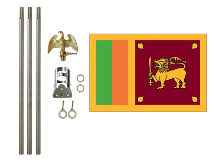 three by five foot Sri Lanka Polyester Flag with six foot Flagpole Kit