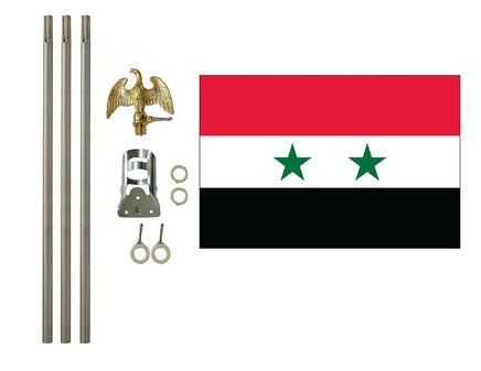 three by five foot Syria Polyester Flag with six foot Flagpole Kit