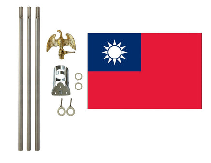 three by five foot Taiwan Polyester Flag with six foot Flagpole Kit