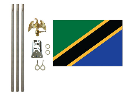 three by five foot Tanzania Polyester Flag with six foot Flagpole Kit