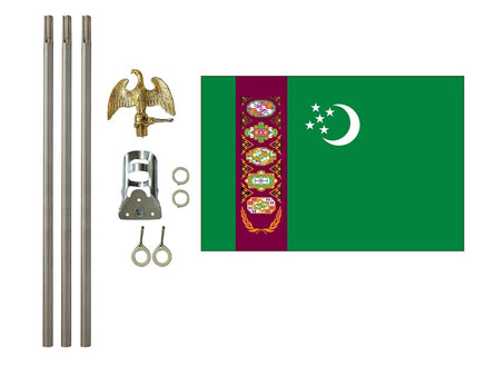 three by five foot Turkmenistan Polyester Flag with six foot Flagpole Kit