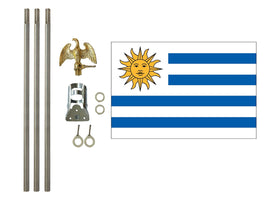 three by five foot Uruguay Polyester Flag with six foot Flagpole Kit