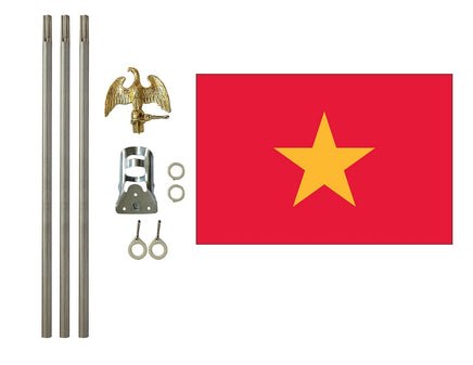 three foot by five foot Vietnam polyester flag with six foot flagpole kit