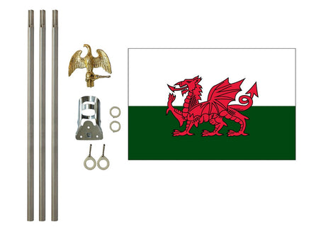 three by five foot Wales Polyester Flag with six foot Flagpole Kit