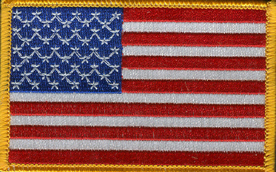 High Quality Discount 3.5 x 2.5 Inch Rectangle United States Flag  Embroidered Cloth Sew on Iron on United States Emblem Patch with Golden  Yellow Border
