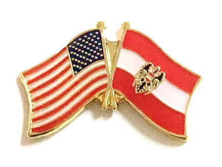 Austrian flag with eagle and American flag friendship pin