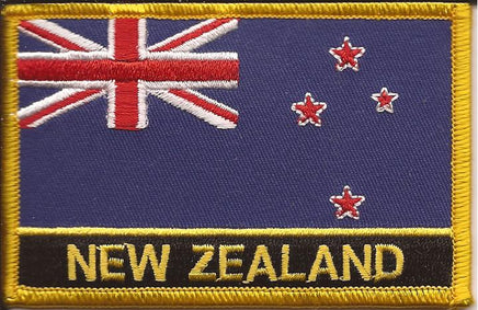 High Quality Discount 3.5 x 2.5 Inch Rectangle New Zealand Flag  Embroidered Cloth Sew on Iron on New Zealand Emblem Patch with Name with  Golden Yellow Border