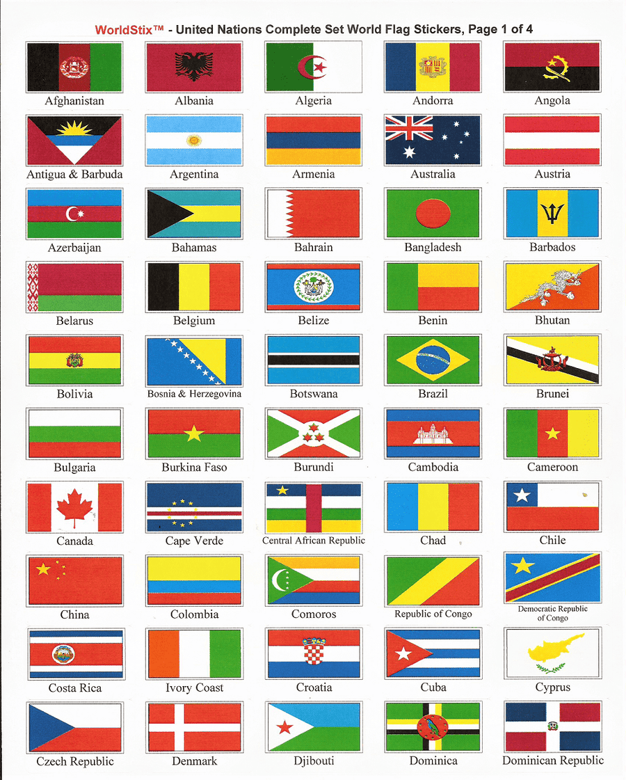 WorldStix sheet of United Nations Member set Made in the USA self ...