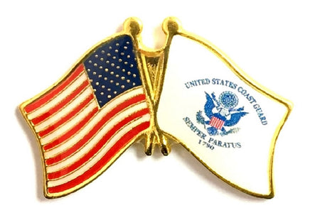 United States Coast Guard and USA flags Double Lapel Pin